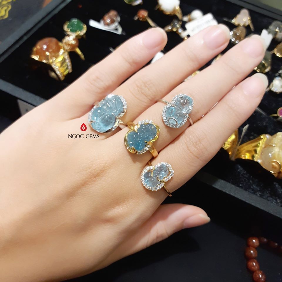 Nhẫn Tỳ Hưu Aquamarine Bọc Bạc