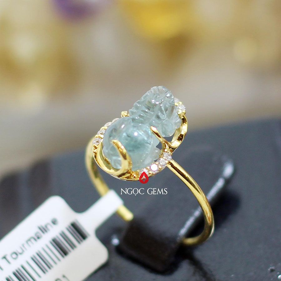 Nhẫn Tỳ Hưu Tourmaline Xanh