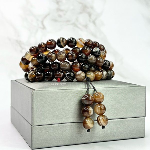 Tràng 108 hạt Agate Nâu Bóng 8mm