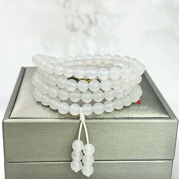 Tràng 108 hạt Agate trắng 6mm