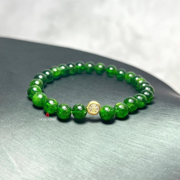 Vòng tay Diopside mix charm Chặn đá 1 viên vàng 10K