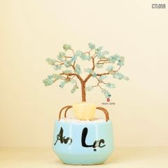 Cây Tài Lộc Tourmaline Xanh - Size nhỏ - Thân Đồng