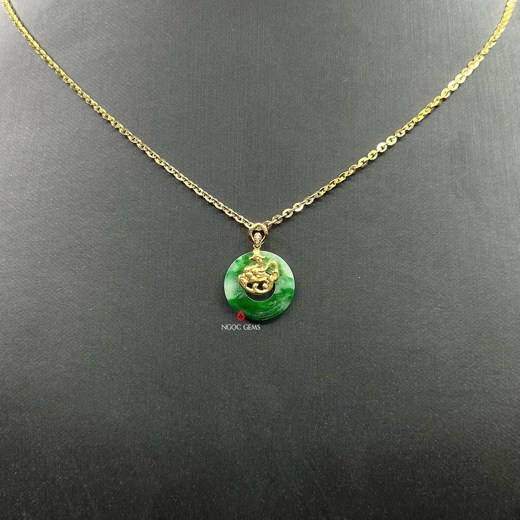 Mặt Dây Bọc Vàng 18k Đồng Điếu Ngọc Jade Lục Cay - 18k Gold