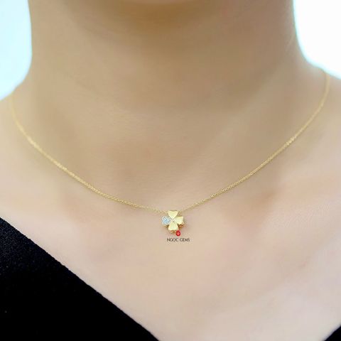 Mặt Dây Kim Cương Tự Nhiên Cỏ 4 Lá - 18k Gold