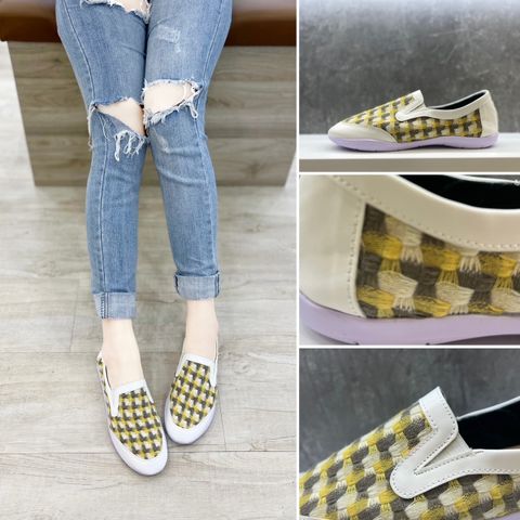 [HÀNG MỚI] GIÀY SLIP ON NỮ TRẮNG VÀNG HOẠ TIẾT THỔ CẨM DA LÌ SLIPONTCY