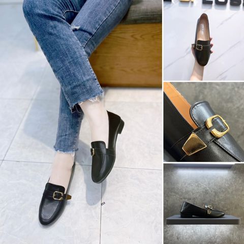 [HÀNG MỚI] GIÀY BÚP BÊ LOAFER IRIS ĐEN KHOÁ HÔNG CLAN09-022RB