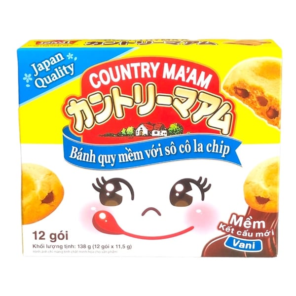 Bánh Quy Mềm Socola Chip Vị Vani Country Ma'am Fujiya 12 gói 138g