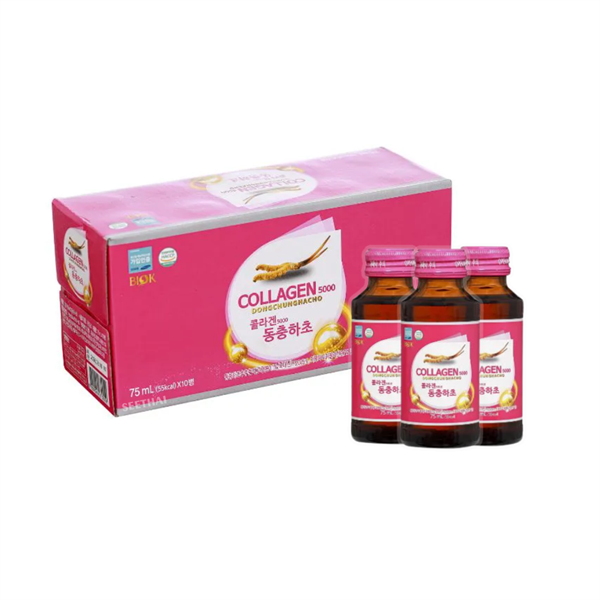 Collagen 5000mg & Đông Trùng Hạ Thảo Well Bio Hàn Quốc Hộp 10 chai