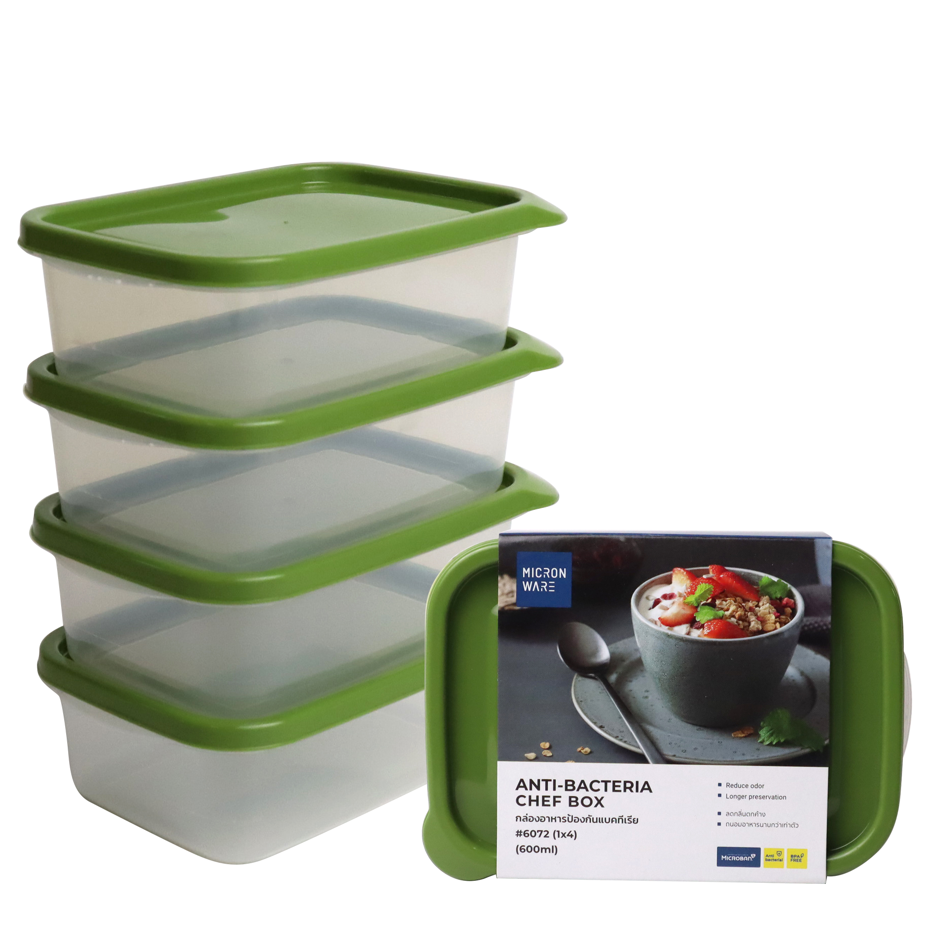 Bộ 4 hộp nhựa chữ nhật Chef trung 600ml