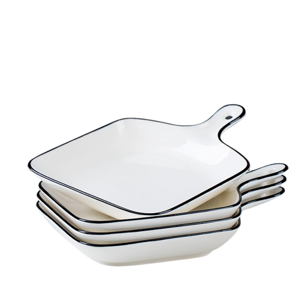 Đĩa Vuông Tay Cầm Sứ Trắng