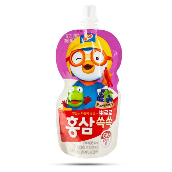 Nước Hồng Sâm Trẻ Em Pororo Vị Nho & Việt Quất 100ml