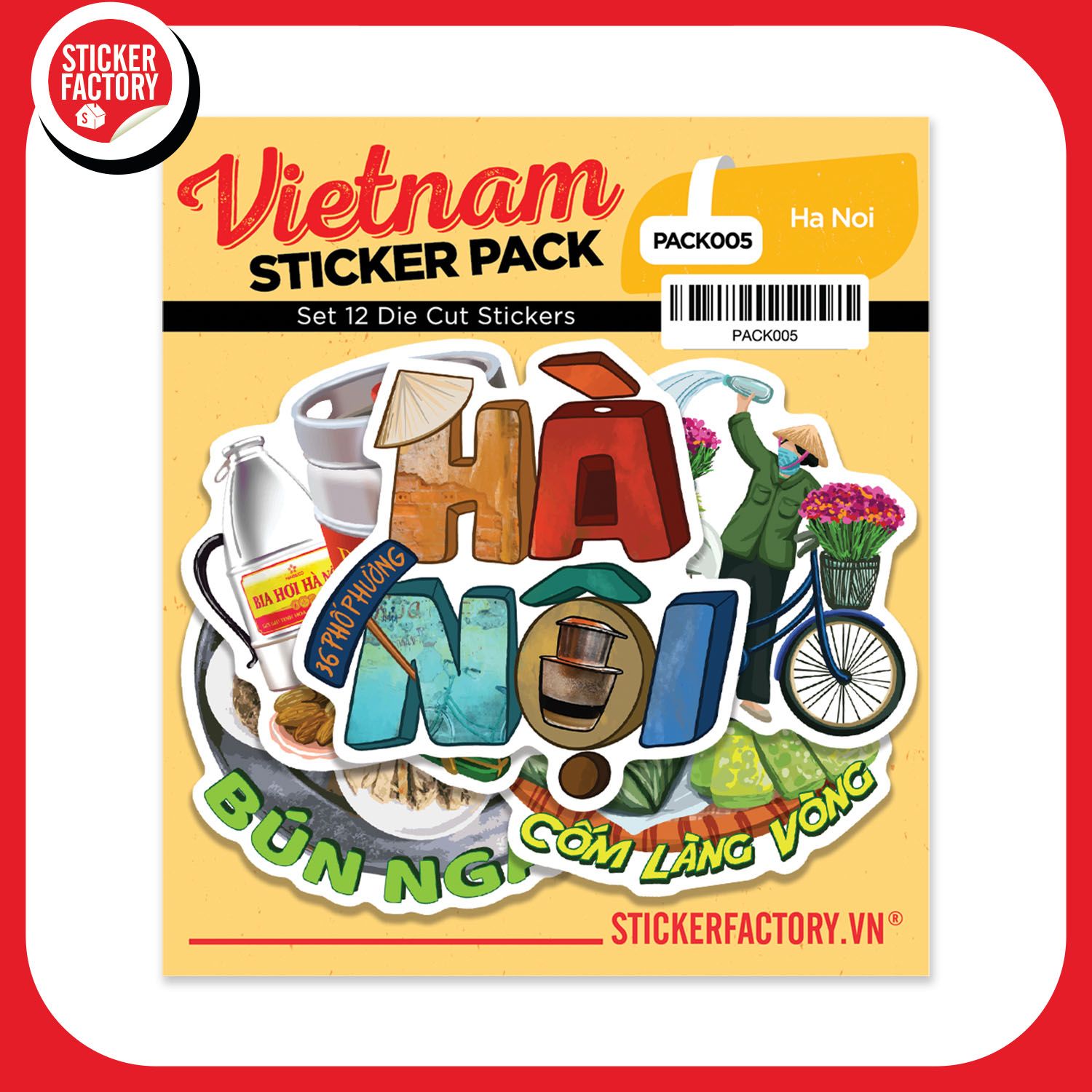 PACK005 Ha Noi - Set 12 Die Cut Sticker Pack