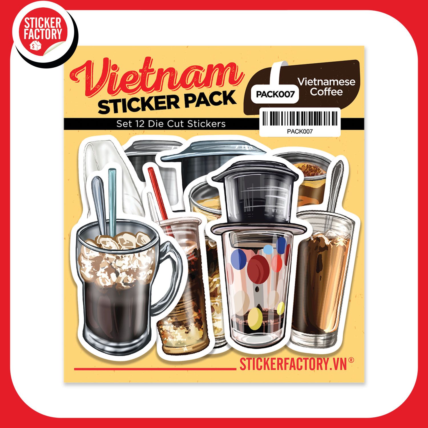 PACK007 Vietnamese Coffee - Set 12 Die Cut Sticker Pack