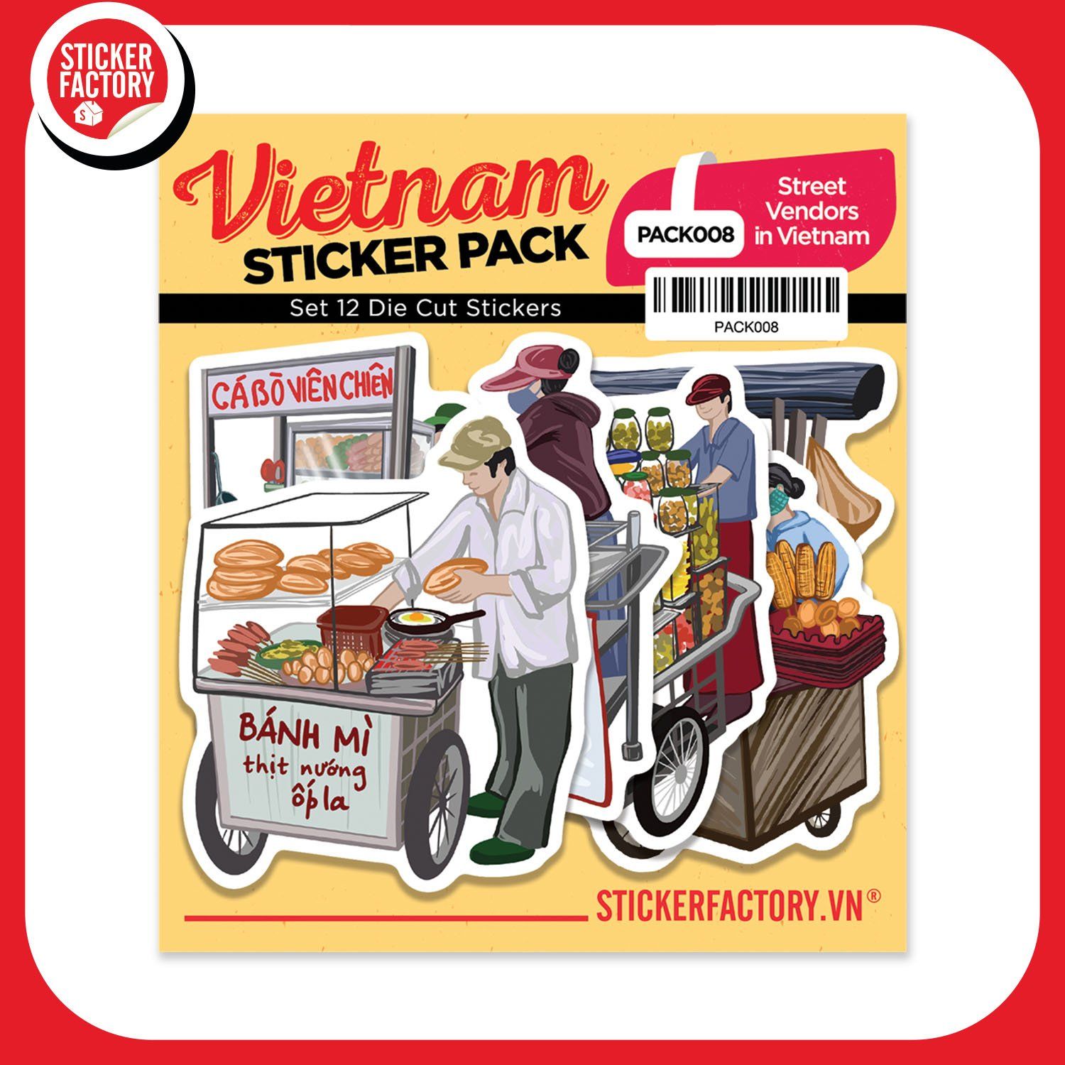 PACK008 Street Vendors in Vietnam - Set 12 Die Cut Sticker Pack