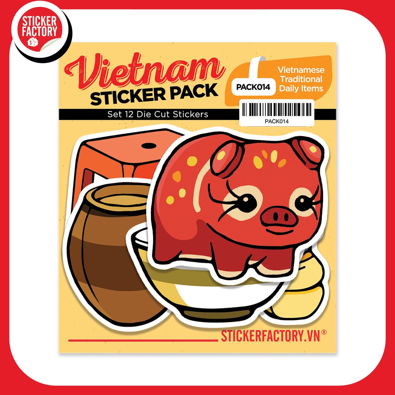 PACK014 Vietnamese Traditional Daily Items - Set 12 Die Cut Sticker Pack