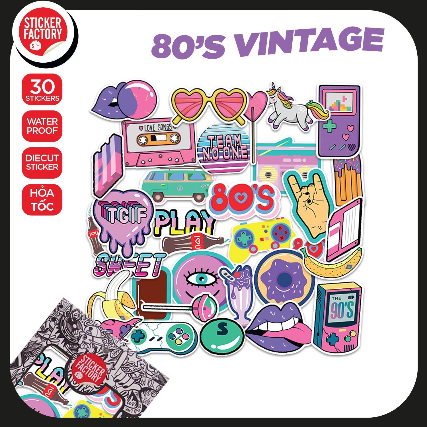 80's vintage - Set 30 sticker hình dán