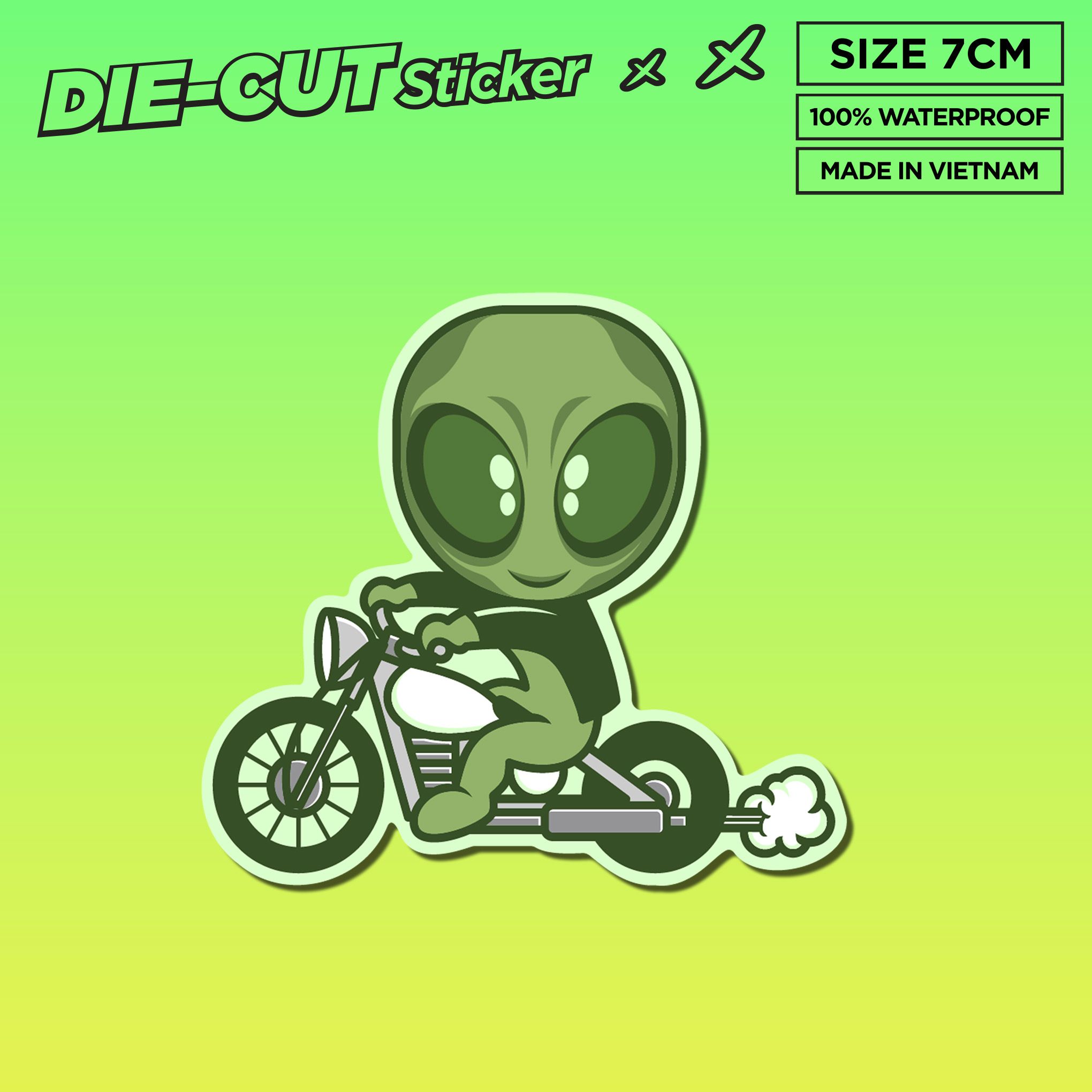 CARTOON ALIEN BIKER 7cm - Sticker Die-cut hình dán cắt rời