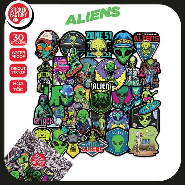  Aliens - Set 30 sticker hình dán 