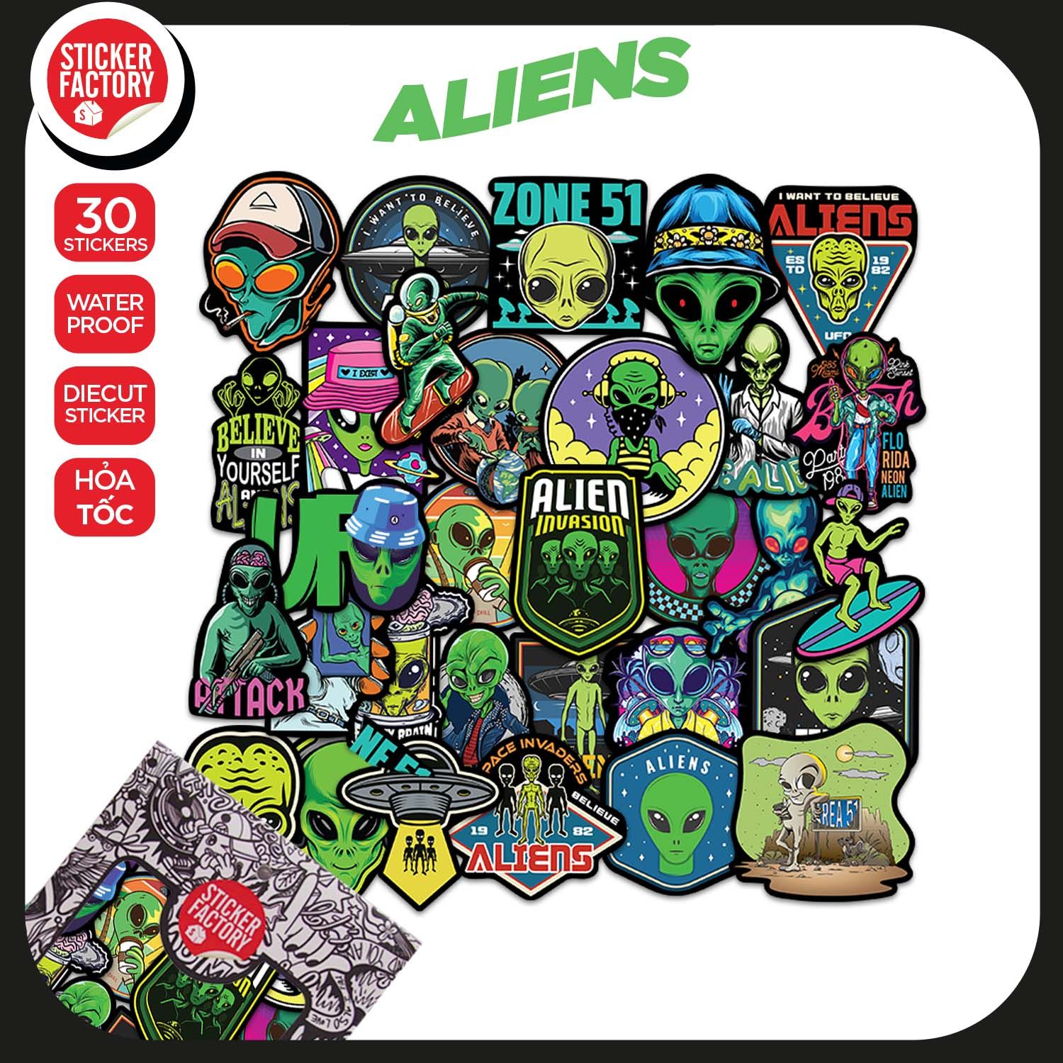 Aliens - Set 30 sticker hình dán