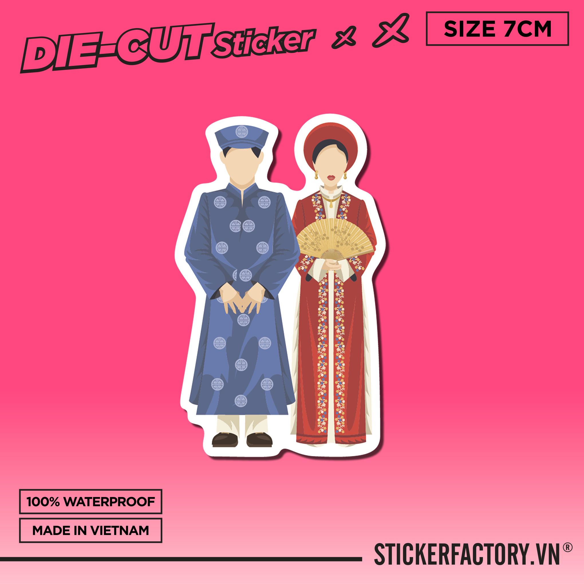 ÁO DÀI VIETNAMESE TRADITIONAL DRESS 7cm - Sticker Die-cut hình dán cắt rời