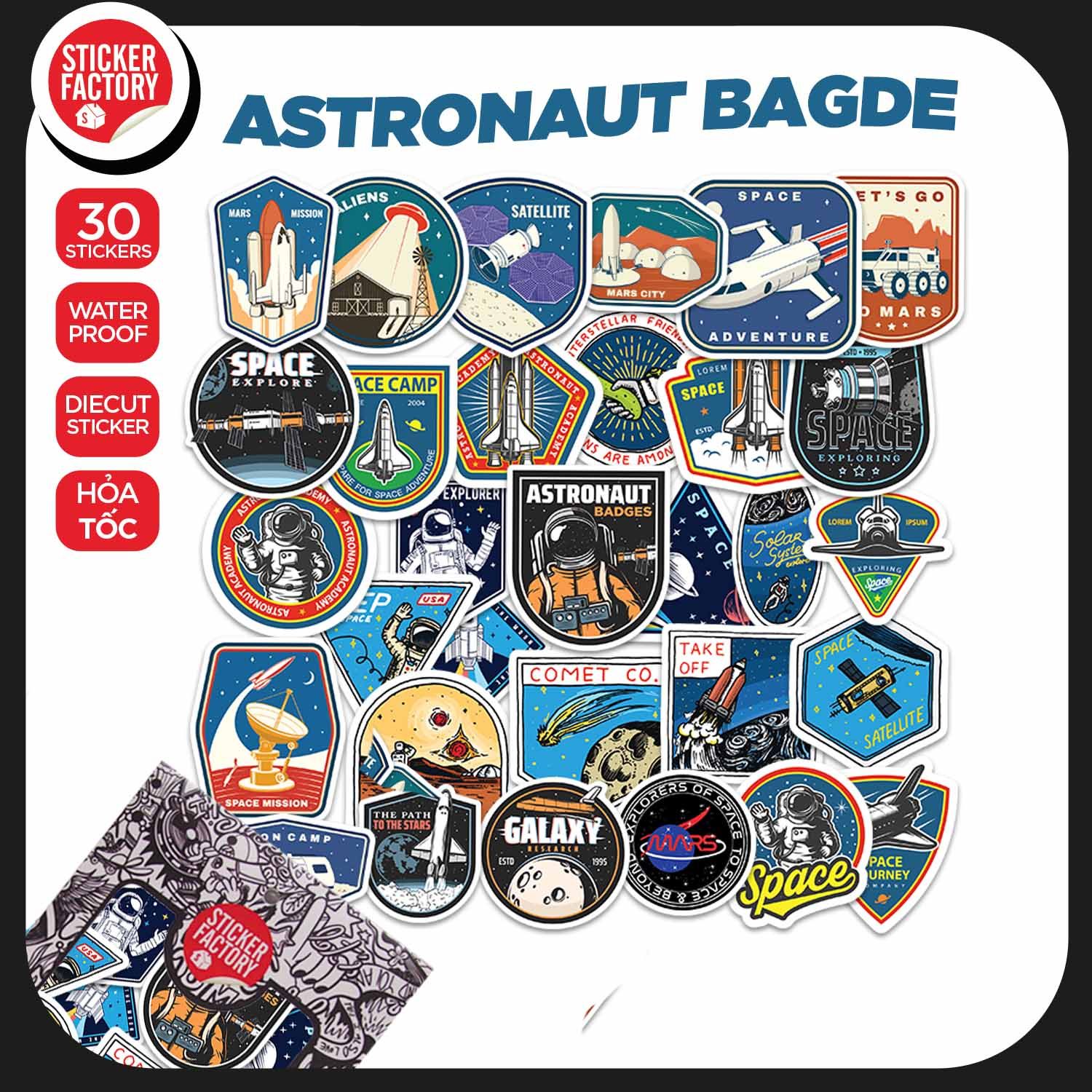 Astronaut Badges - Set 30 sticker hình dán