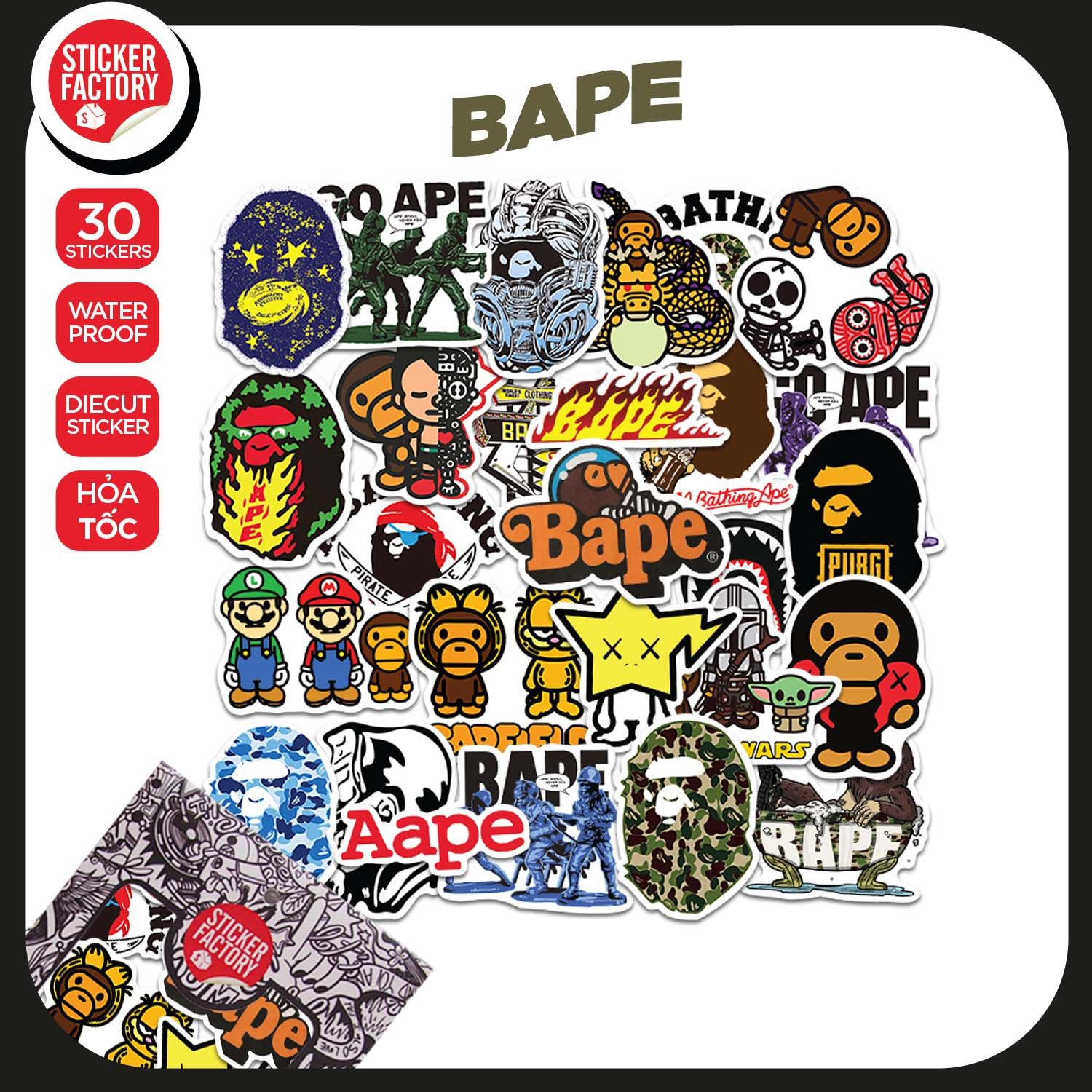 Bape - Set 30 sticker hình dán