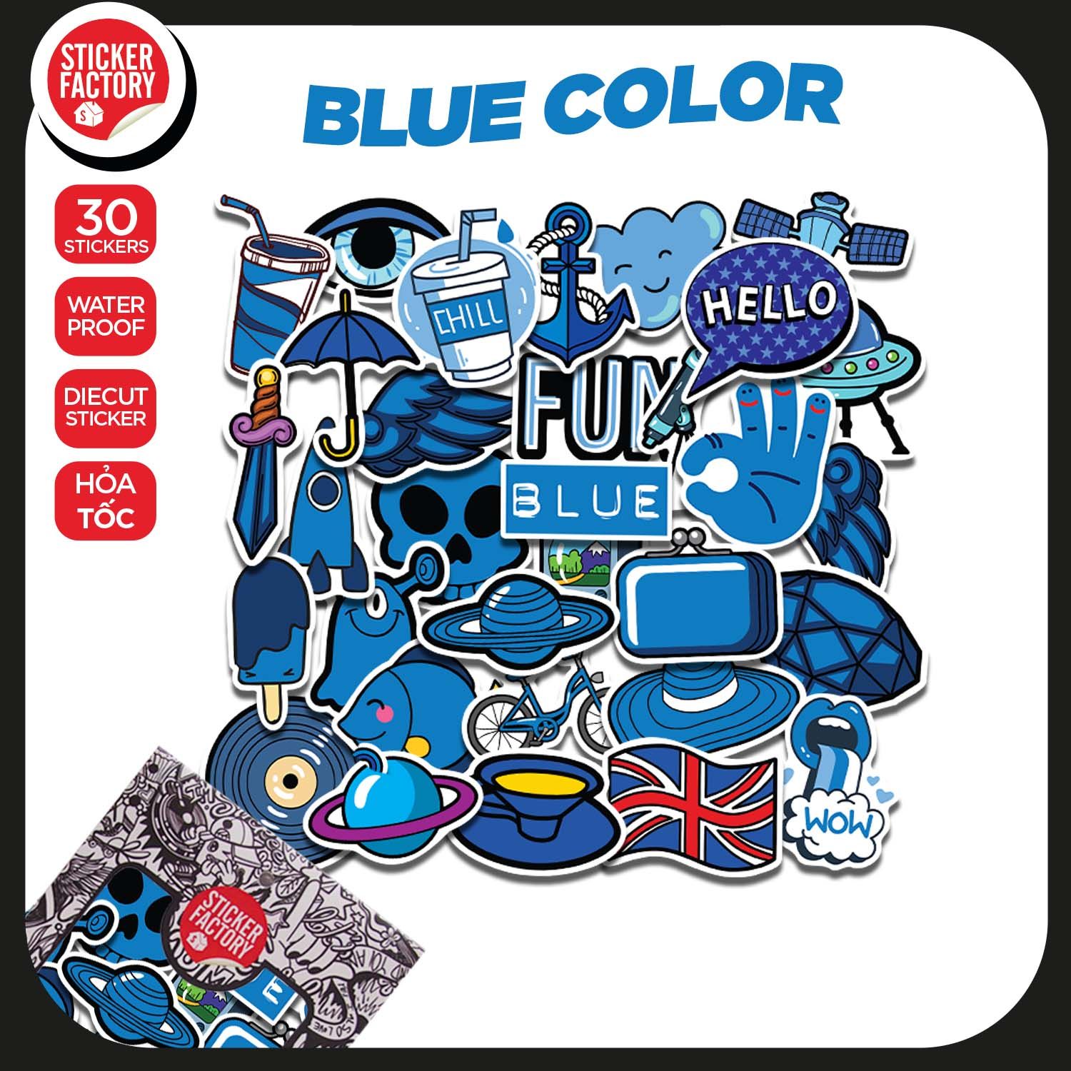 Blue Color - Set 30 sticker hình dán