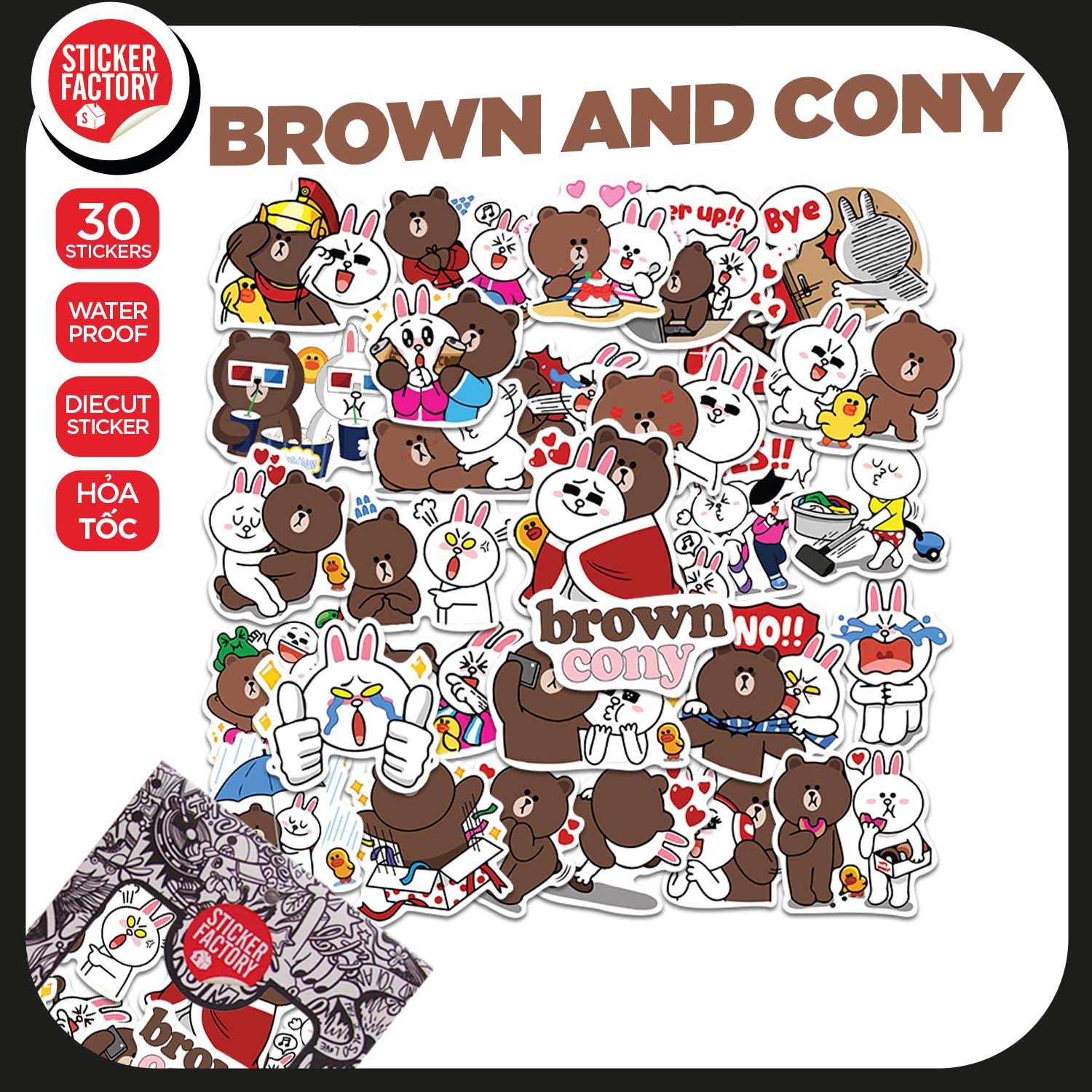 Brown and Cony - Set 30 sticker hình dán