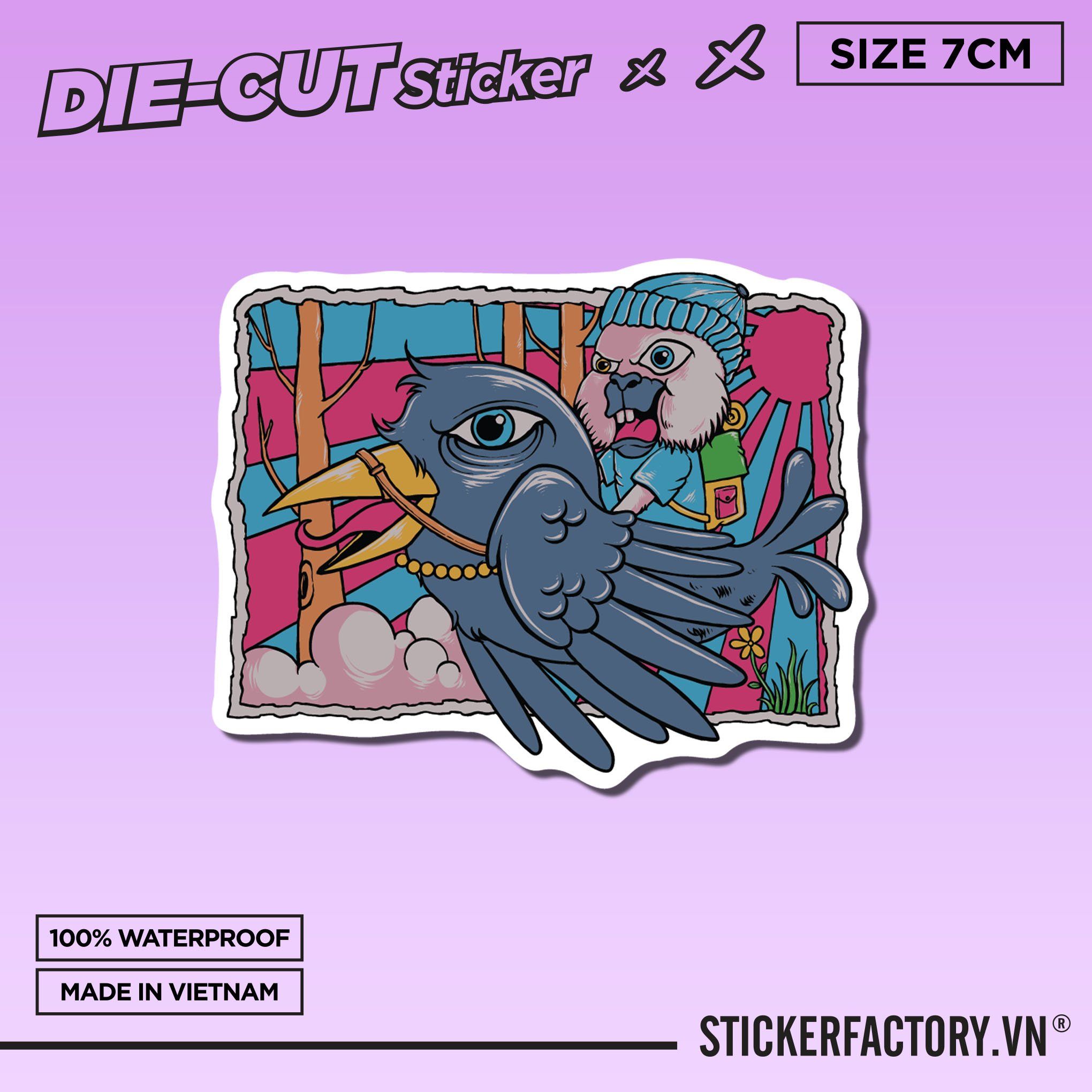 BUNNY RIDING BIRD 7cm - Sticker Die-cut hình dán cắt rời