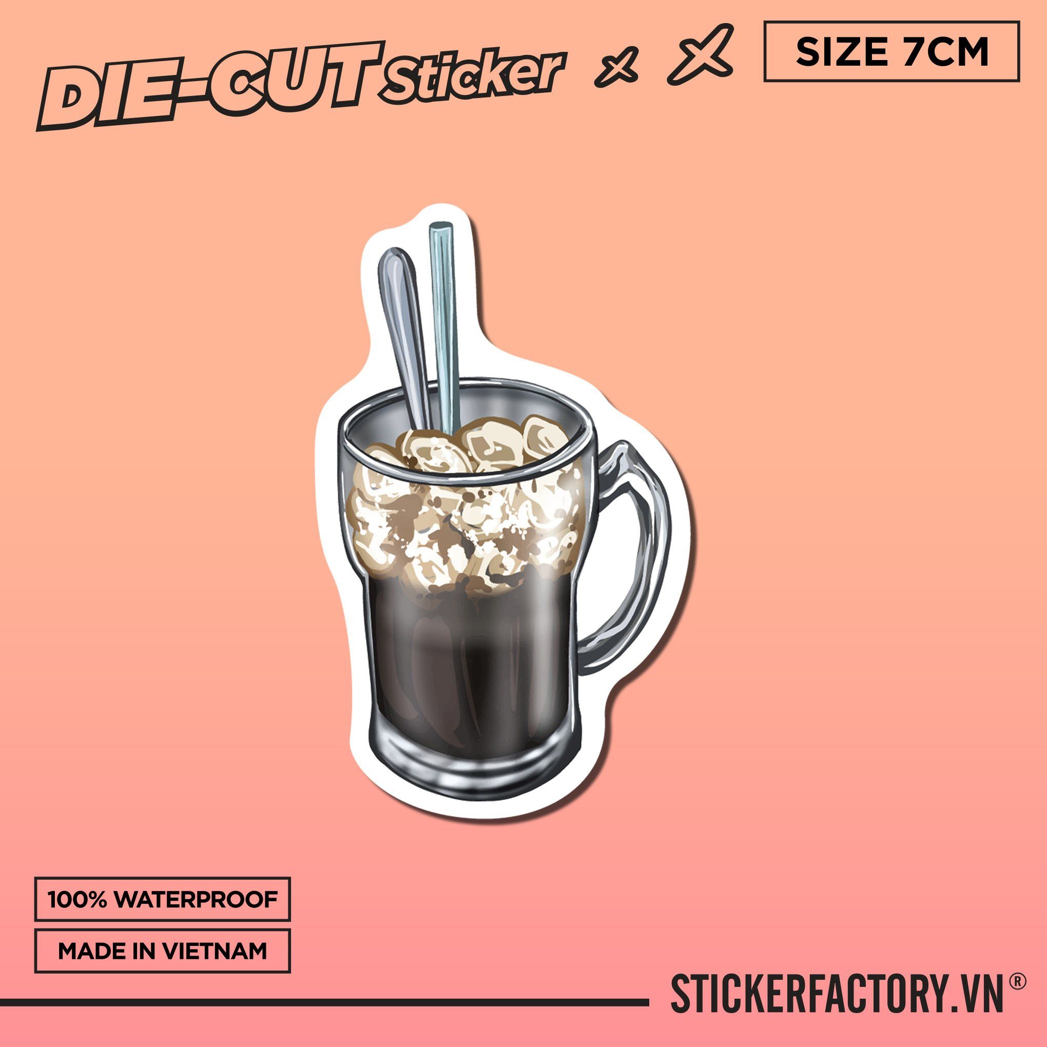 CÀ PHÊ ĐEN ĐÁ 7cm - Sticker Die-cut hình dán cắt rời