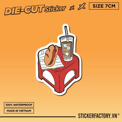  CÀ PHÊ BÁNH MÌ VỈA HÈ 7cm - Sticker Die-cut hình dán cắt rời 