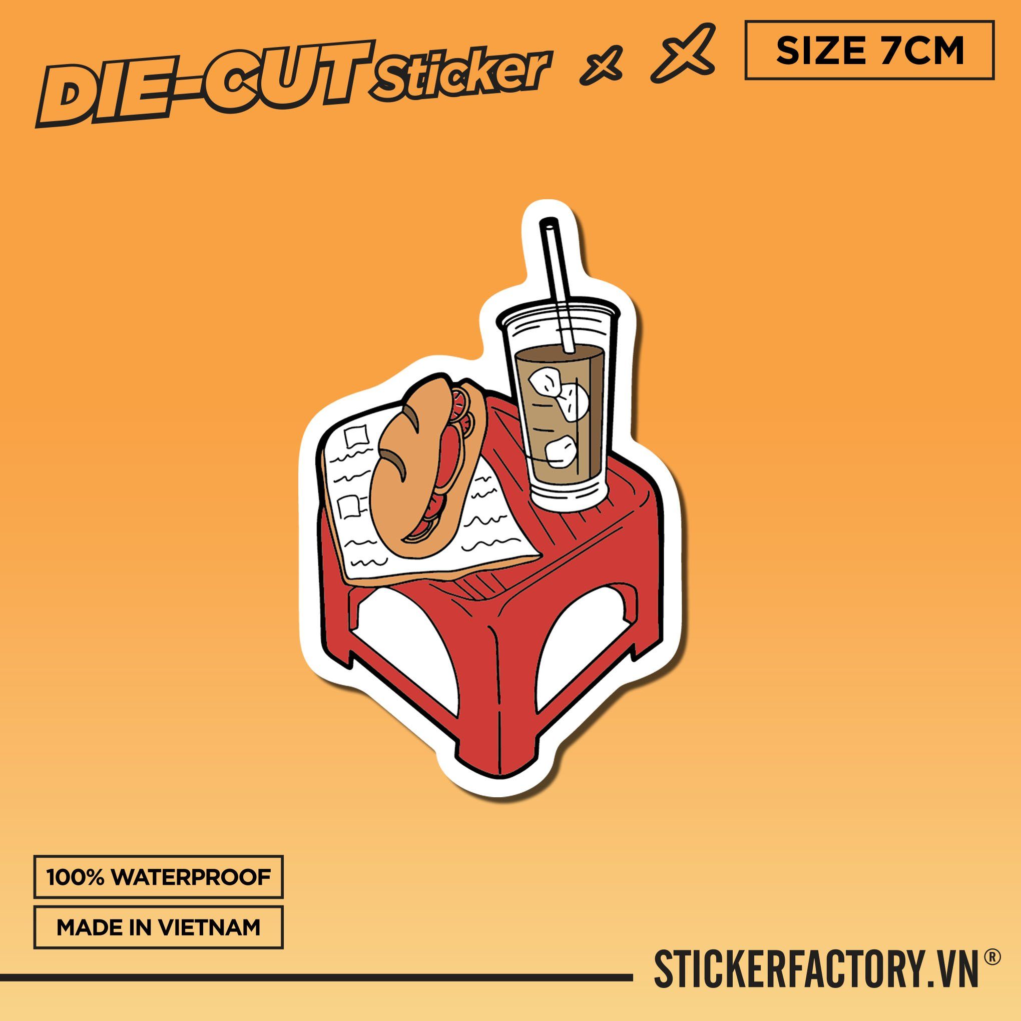 CÀ PHÊ BÁNH MÌ VỈA HÈ 7cm - Sticker Die-cut hình dán cắt rời