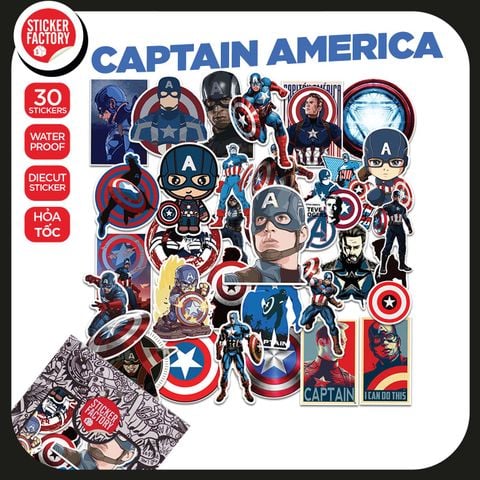  Captain America - Set 30 sticker hình dán 