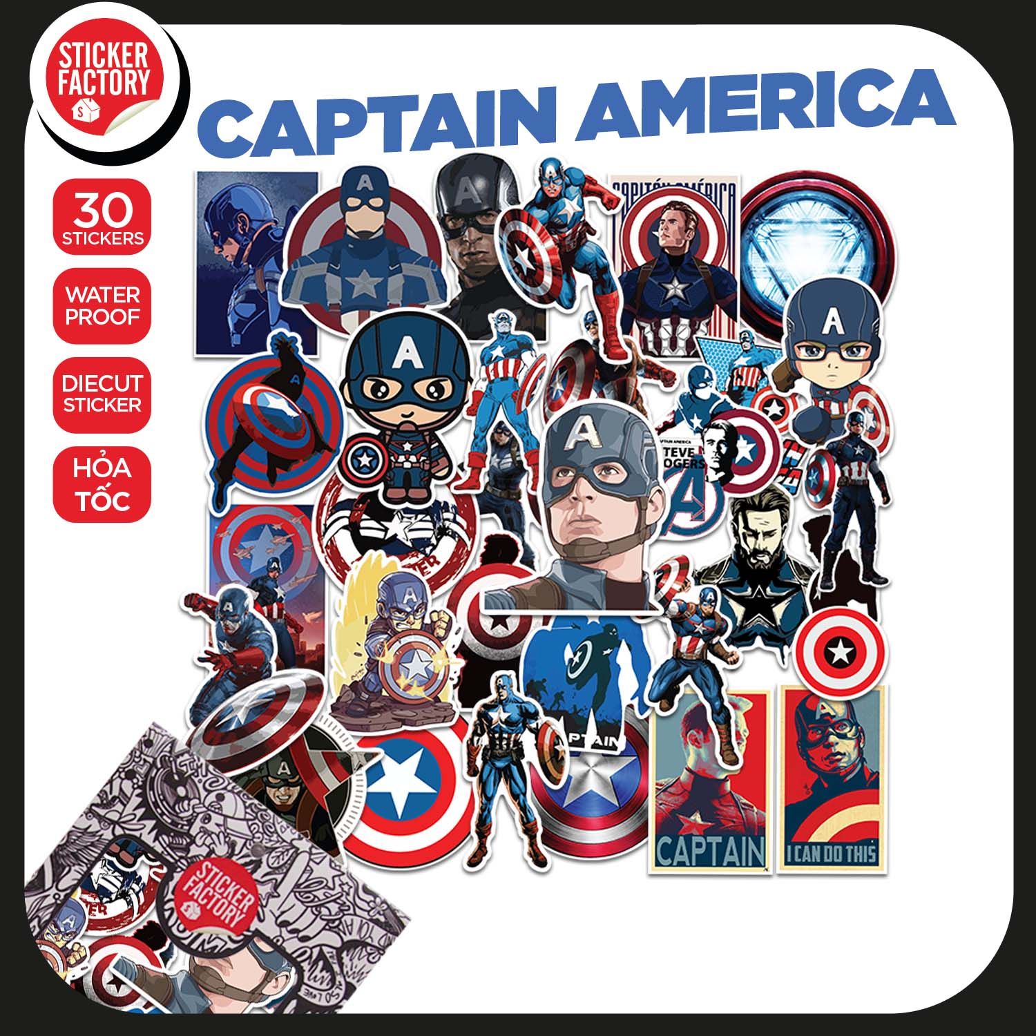 Captain America - Set 30 sticker hình dán