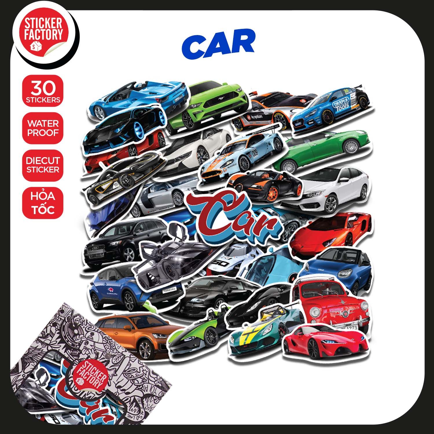 Car - Set 30 sticker hình dán