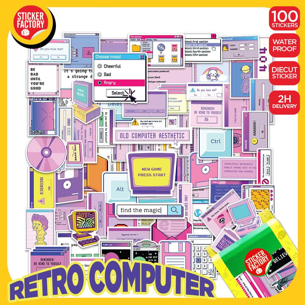 Retro Computer - Set 100 Sticker hình dán