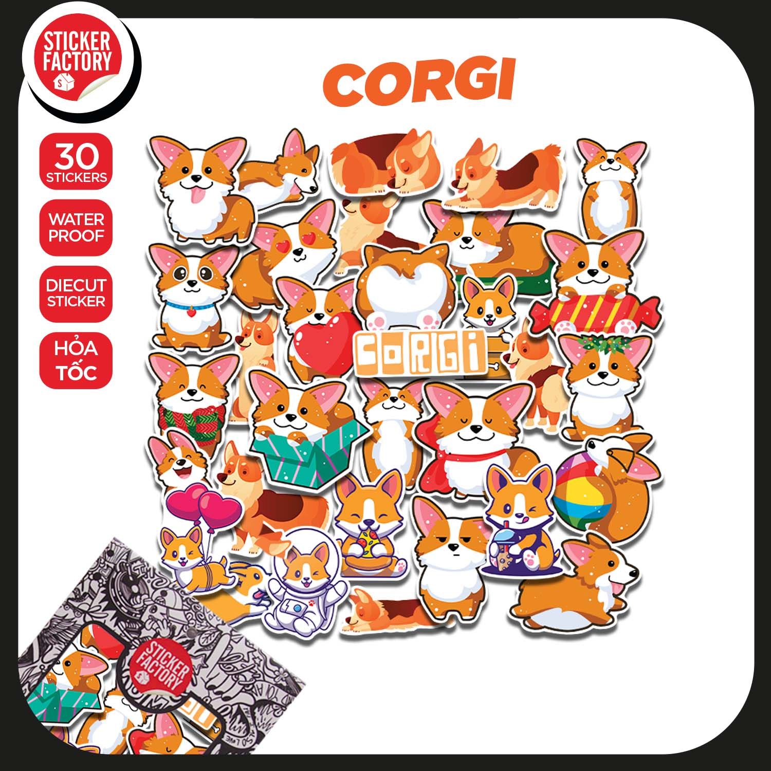 Corgi chó - Set 30 sticker hình dán