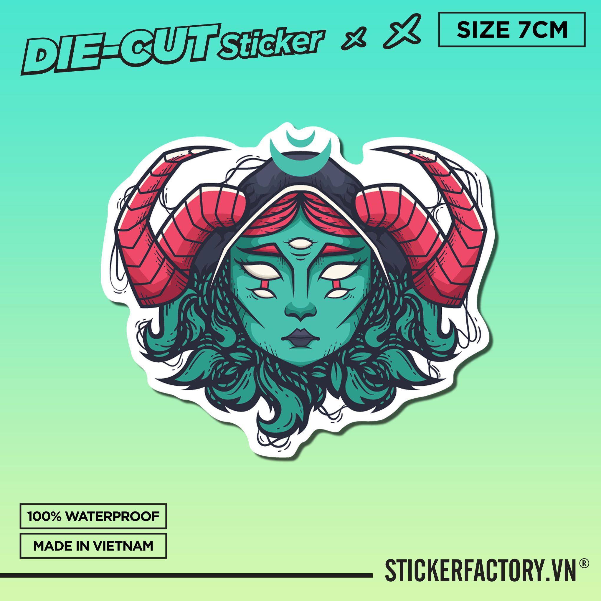 RED HORN DEMON GIRL 7cm - Sticker Die-cut hình dán cắt rời