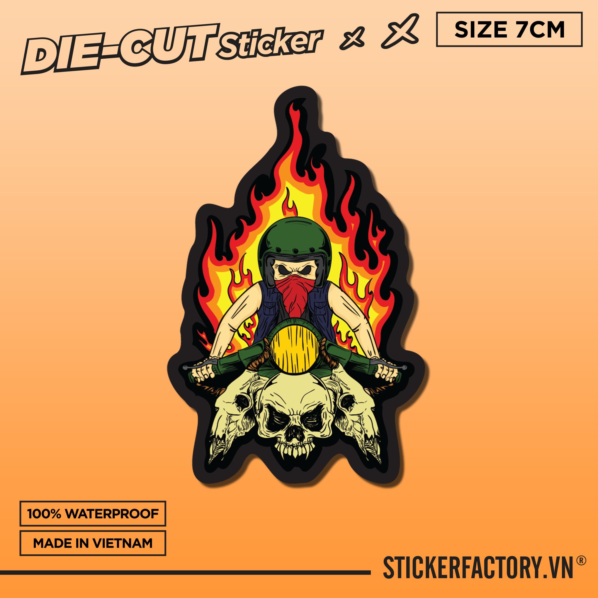FIRE SKULL VESPA 7cm - Sticker Die-cut hình dán cắt rời