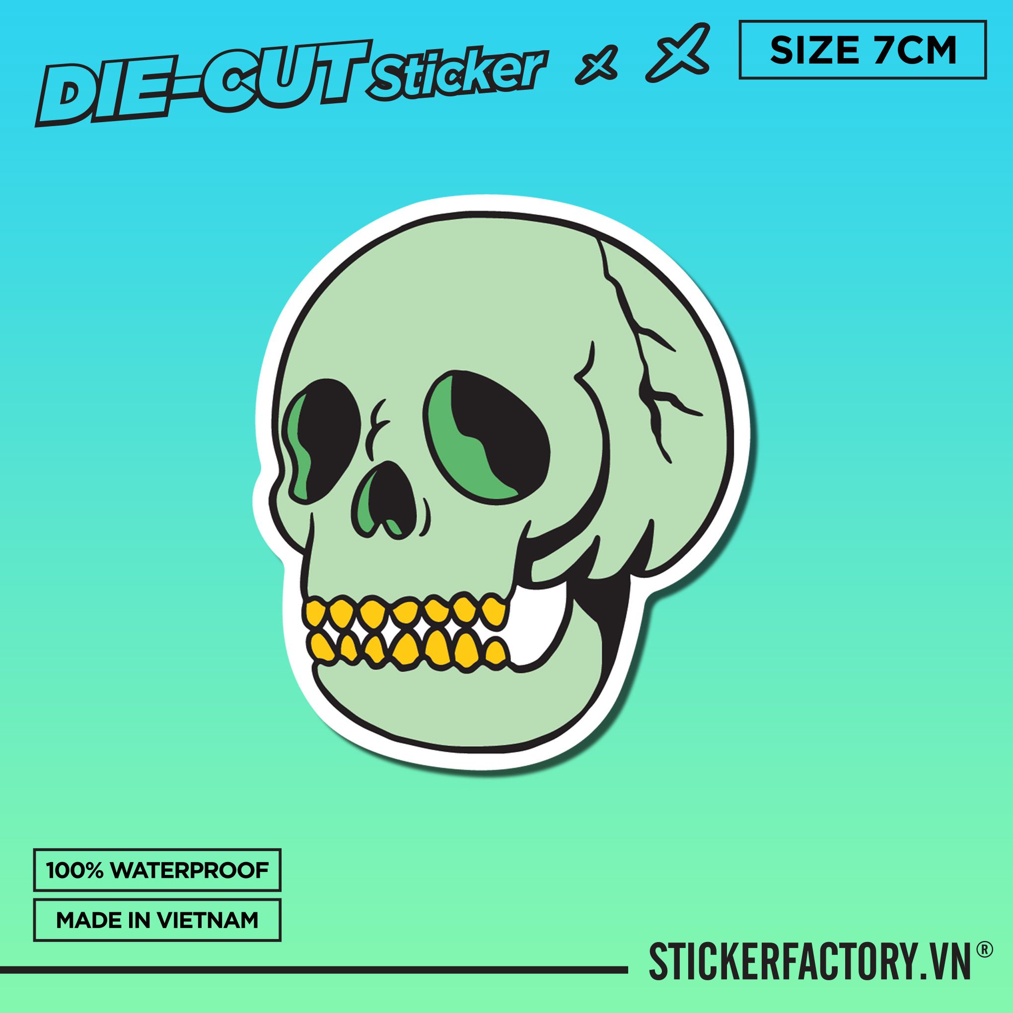 GREEN SKULL 7cm - Sticker Die-cut hình dán cắt rời