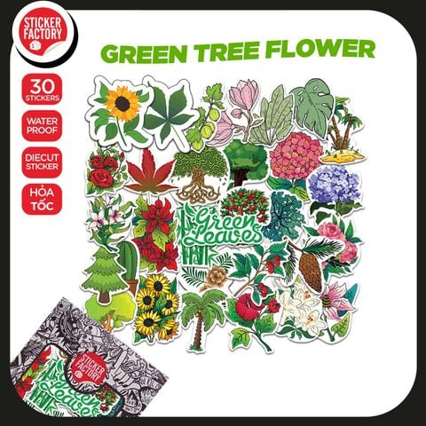  Green Tree Flower - Set 30 sticker hình dán 