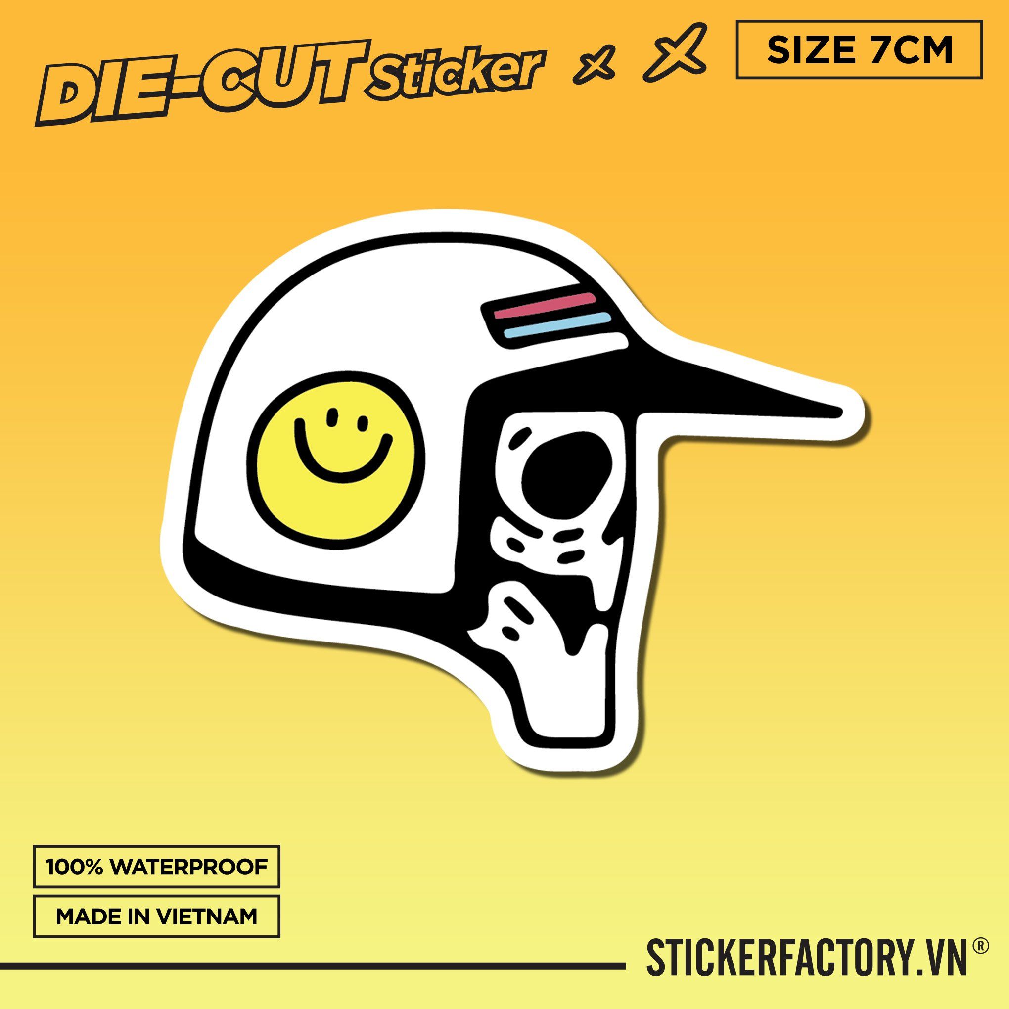 SMILE HELMET SKULL BIKER 7cm - Sticker Die-cut hình dán cắt rời