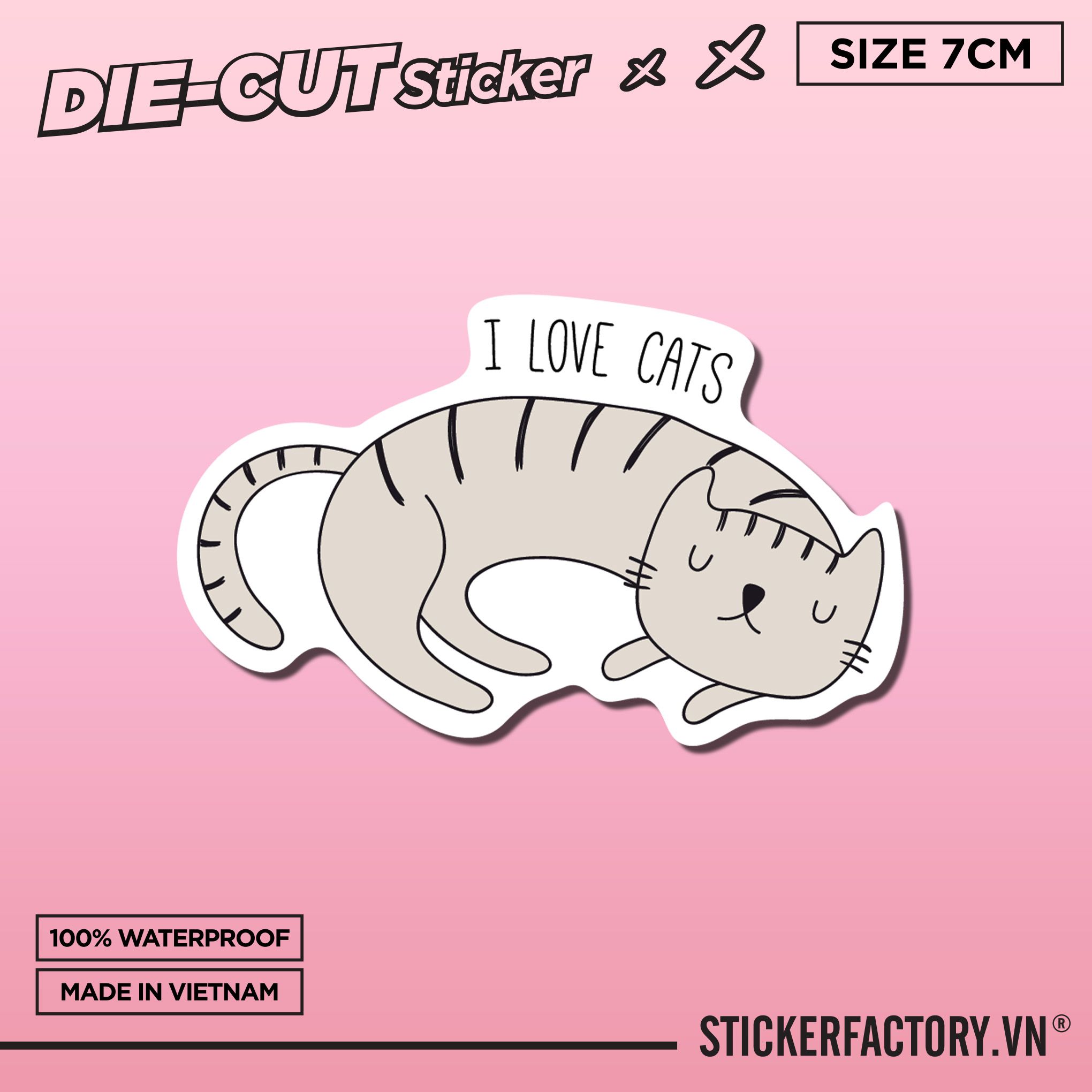I LOVE CAT 7cm - Sticker Die-cut hình dán cắt rời