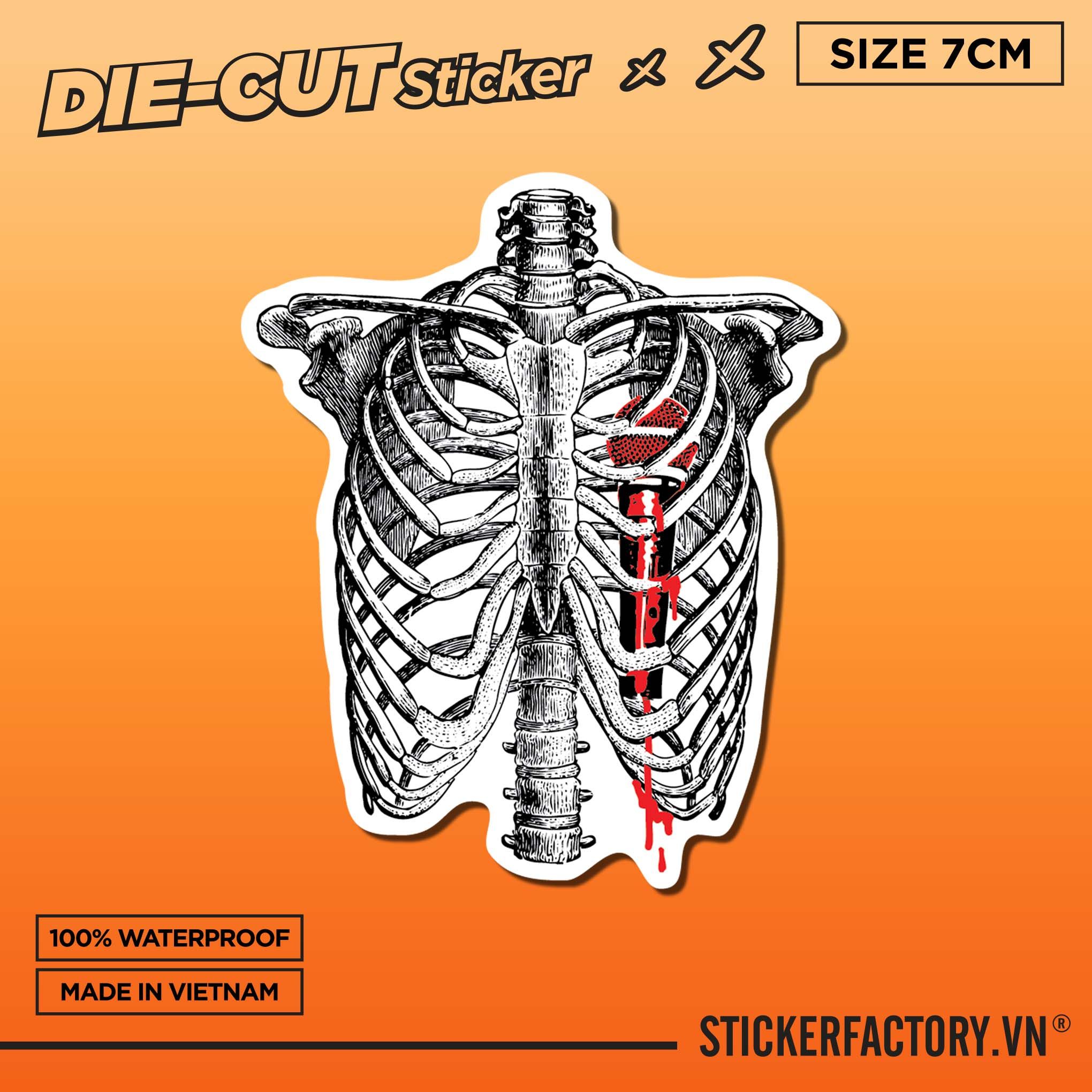 SKELETON MICROPHONE HEART 7cm - Sticker Die-cut hình dán cắt rời
