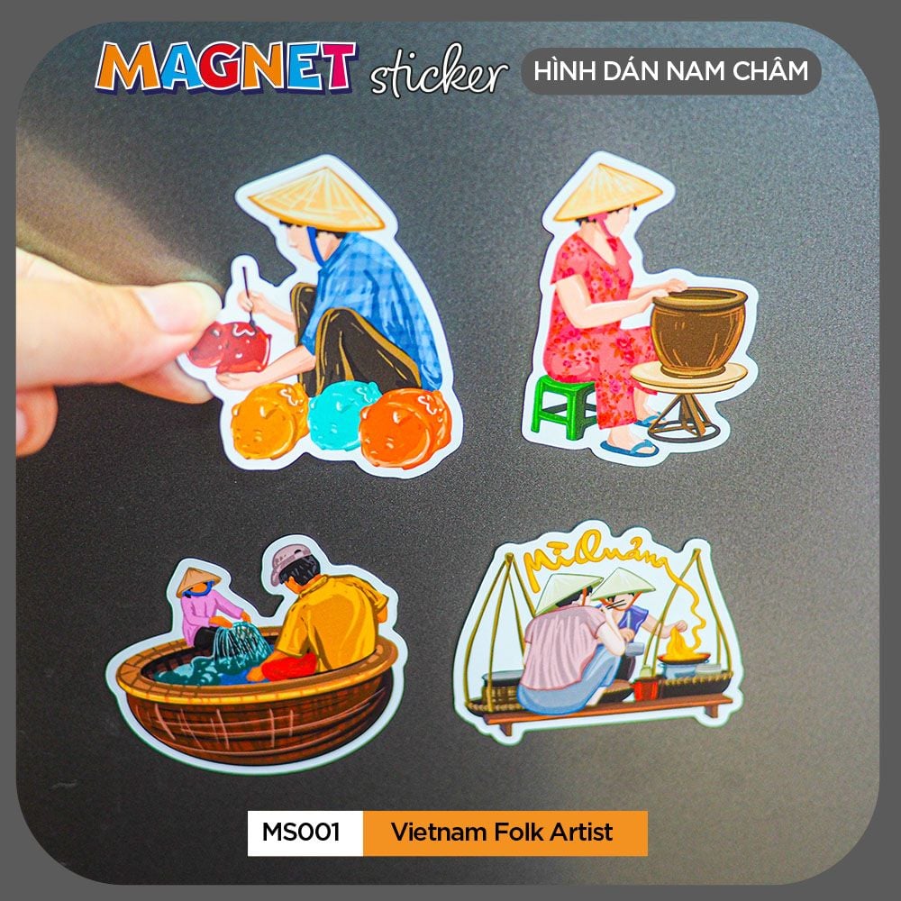 MS001 Vietnam Folk Artist - Set 4 Magnet Sticker - Hình dán nam châm