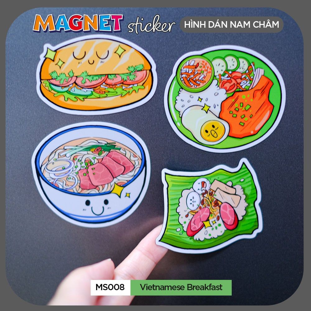 MS008 Vietnamese Breakfast - Set 4 Magnet Sticker - Hình dán nam châm
