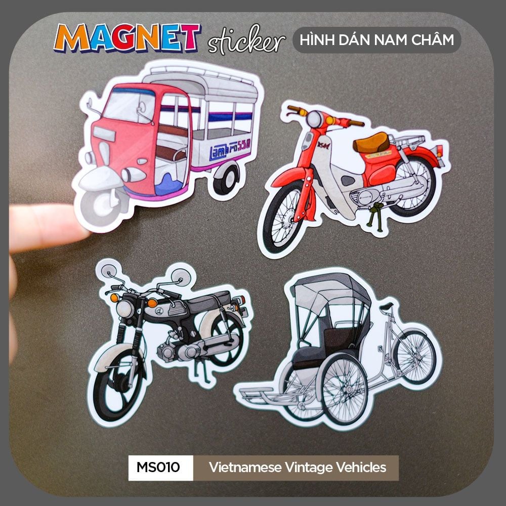 MS010 Vietnamese Vintage Vehicles - Set 4 Magnet Sticker - Hình dán nam châm