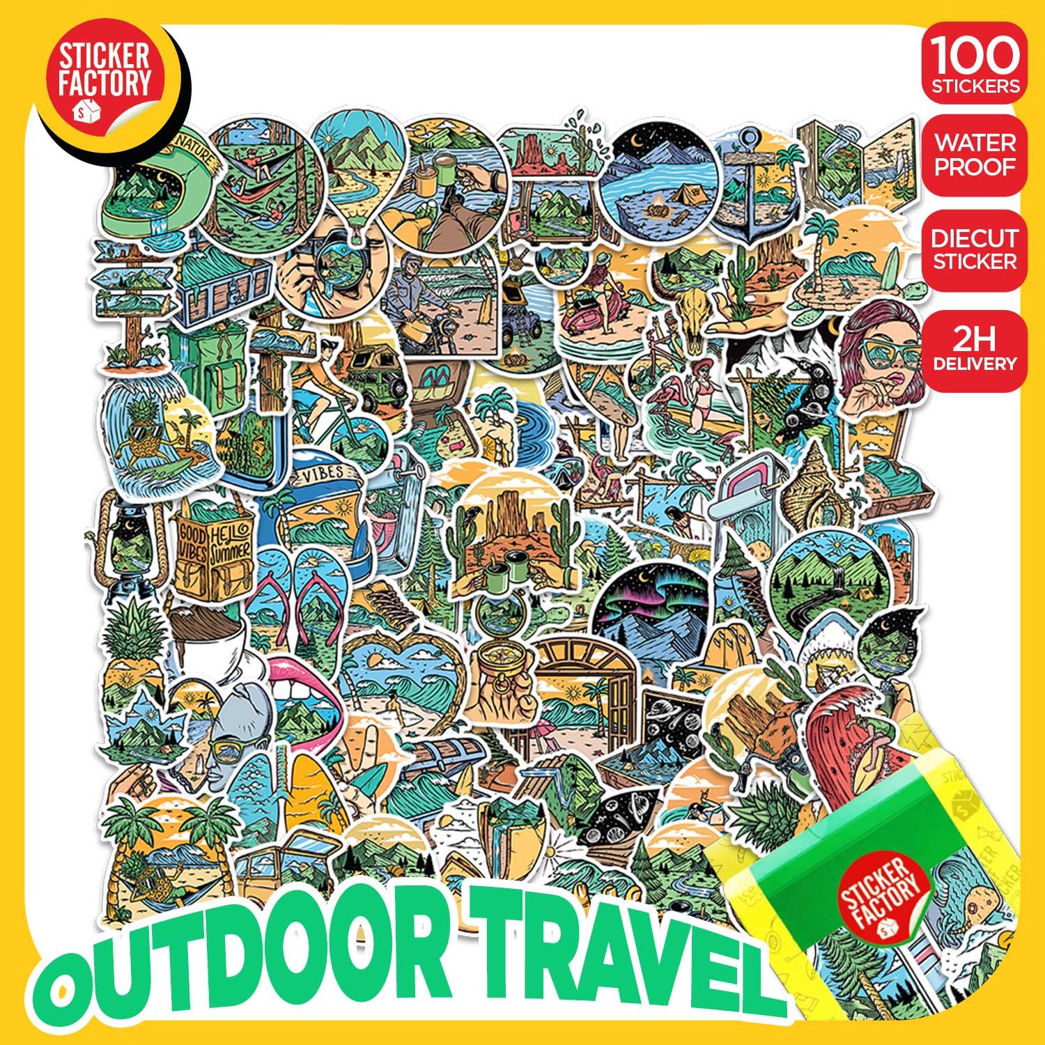 Outdoor Travel- Set 100 sticker hình dán
