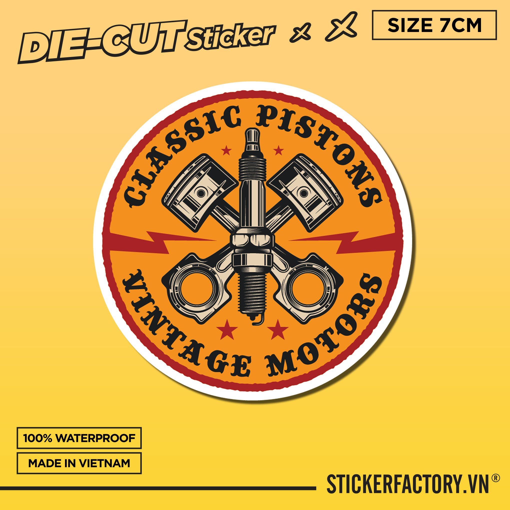 CLASSIC PISTONS VINTAGE MOTORS 7cm - Sticker Die-cut hình dán cắt rời