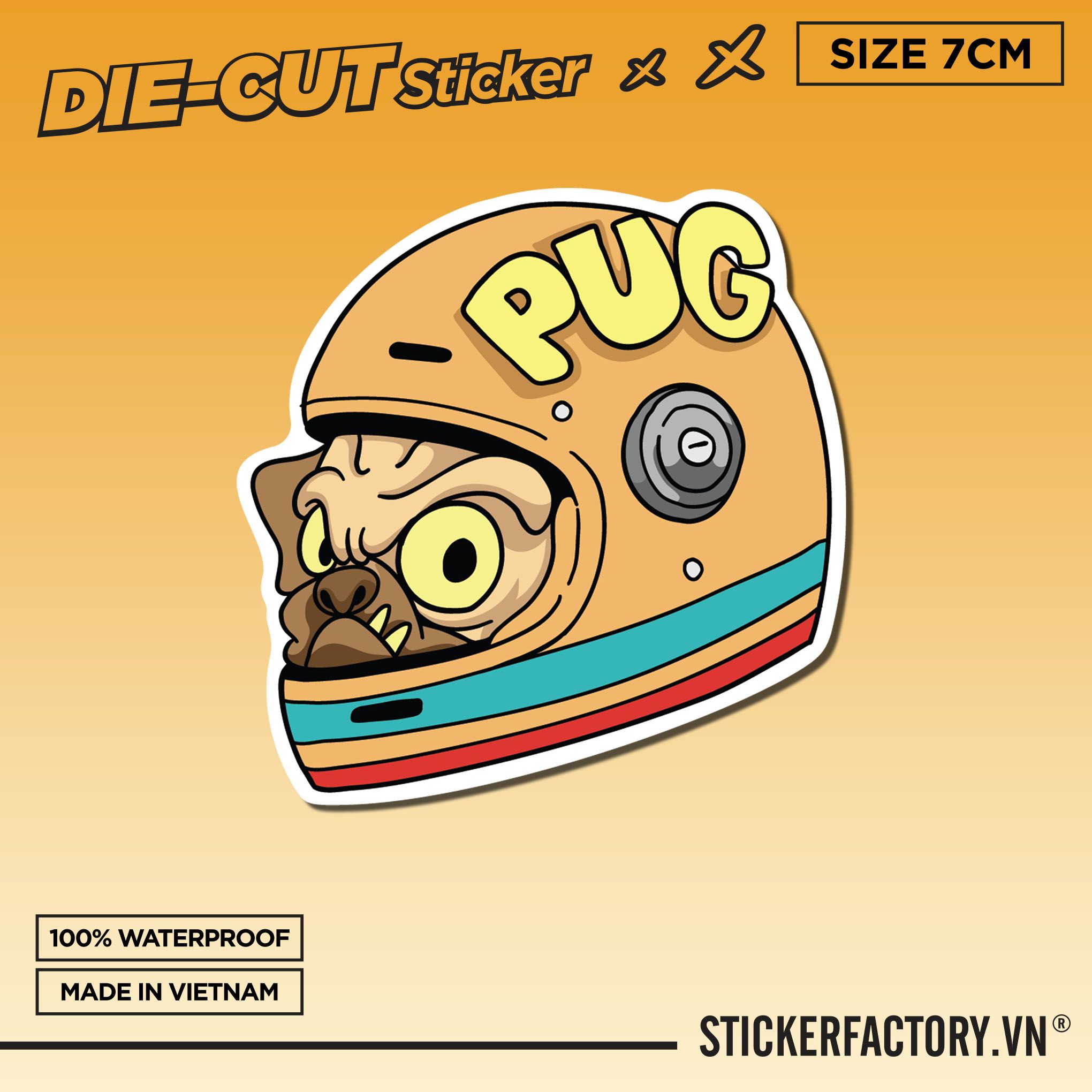 PUG HELMET 7cm - Sticker Die-cut hình dán cắt rời